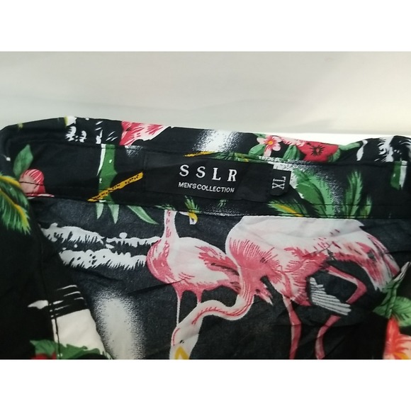 SSLR Hawaiian Shirt Mens XL Button Up Short Sleeve Flamingo Floral - Picture 2 of 6